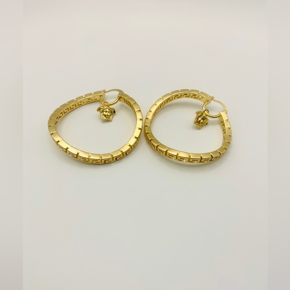 Versace Gold-Tone Logo Hoop Earrings with Medusa Charm